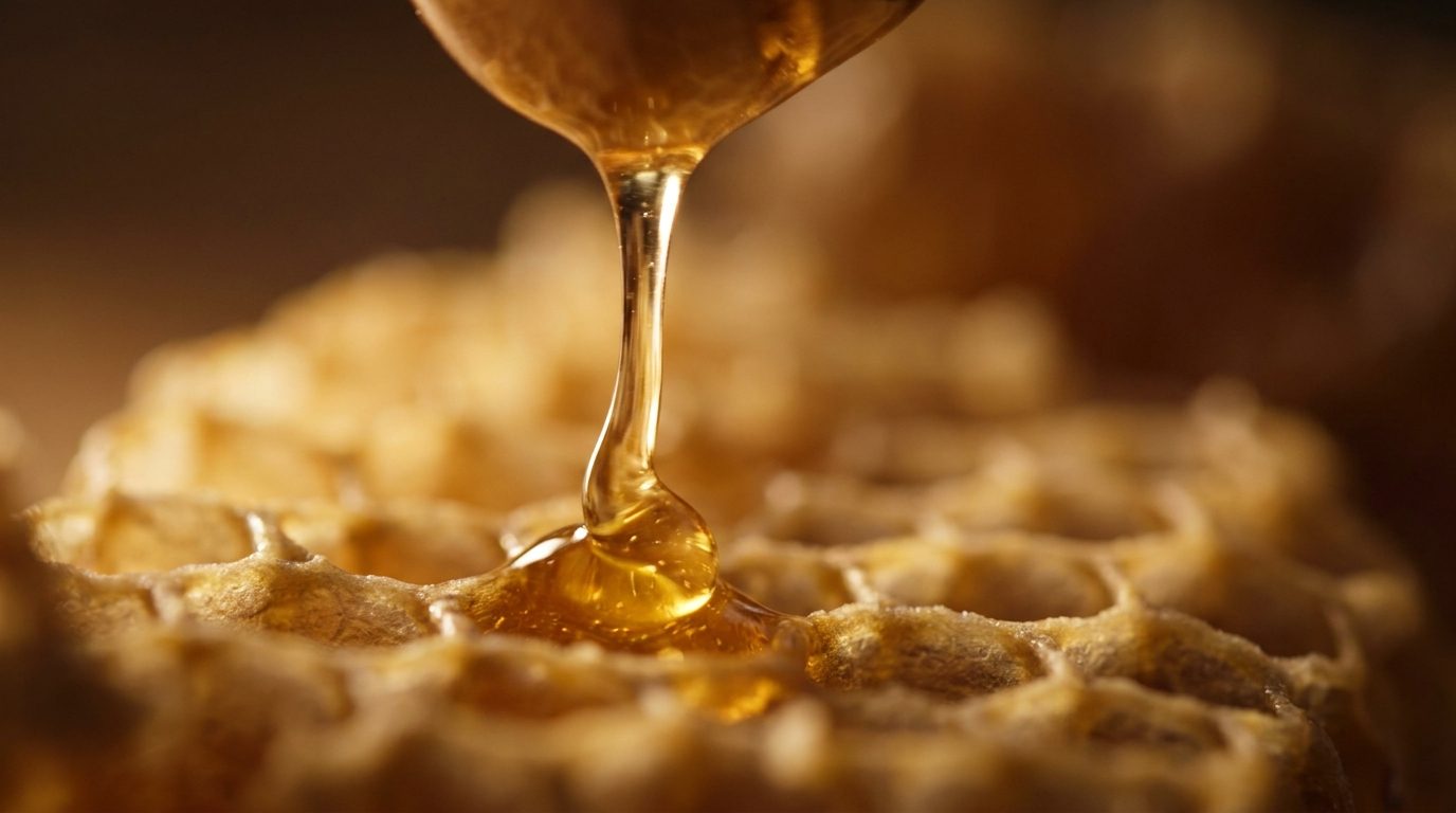 Honig auf Bienenwaben – Makroaufnahme